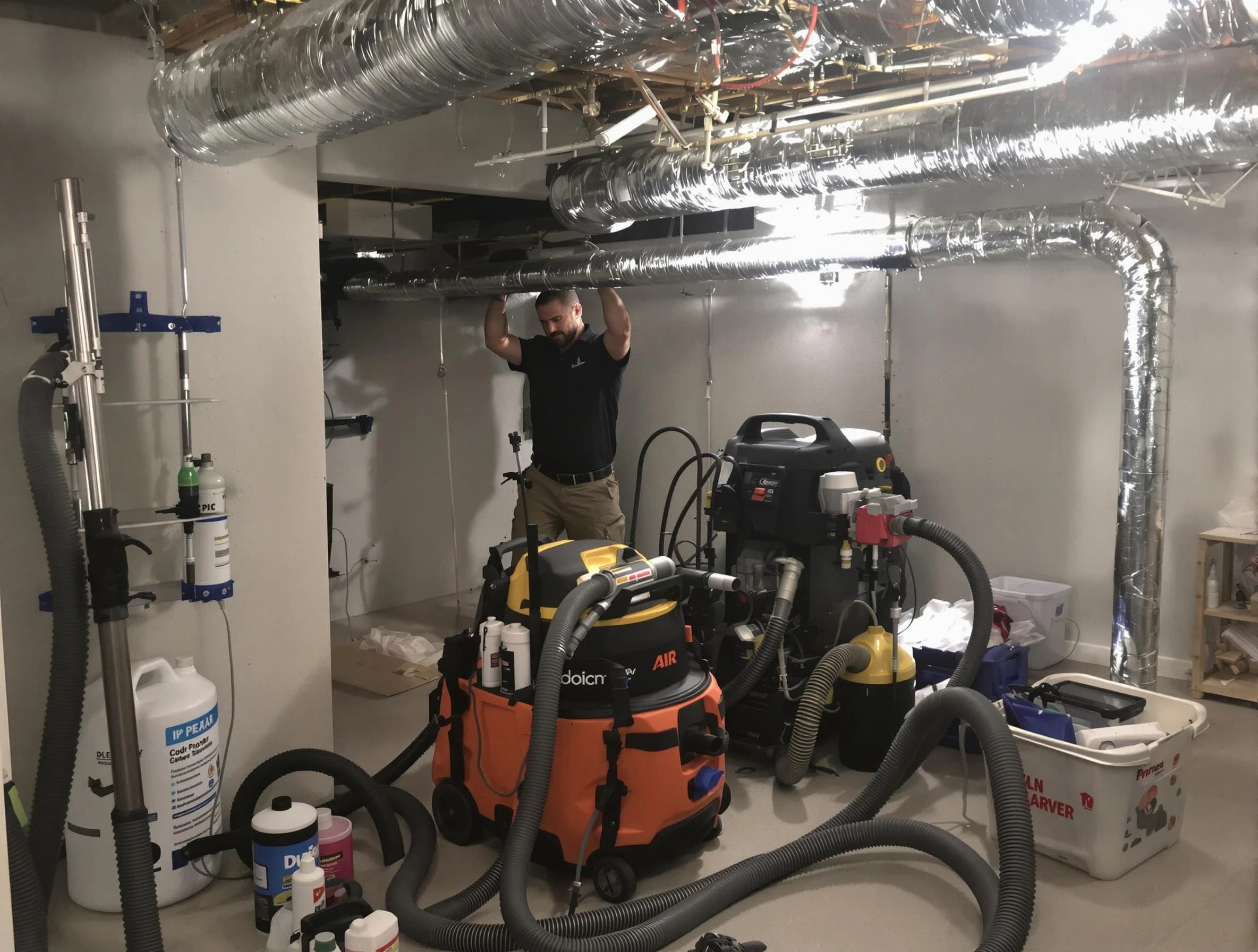 Highlands Ranch Air Duct Cleaning specialist performing professional mold removal from air ducts using safety equipment in Highlands Ranch