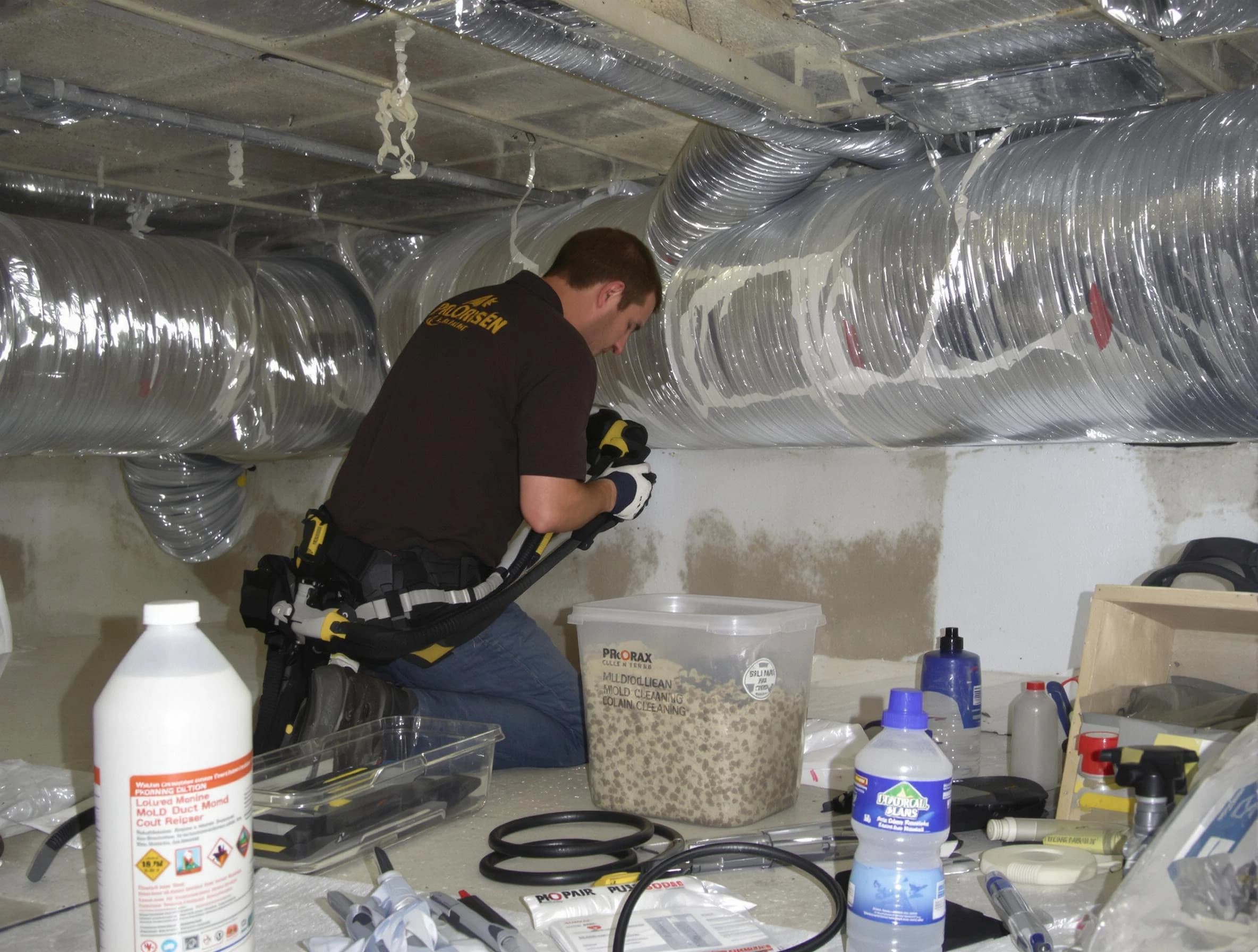Highlands Ranch Air Duct Cleaning specialist performing professional mold removal from air ducts in Highlands Ranch