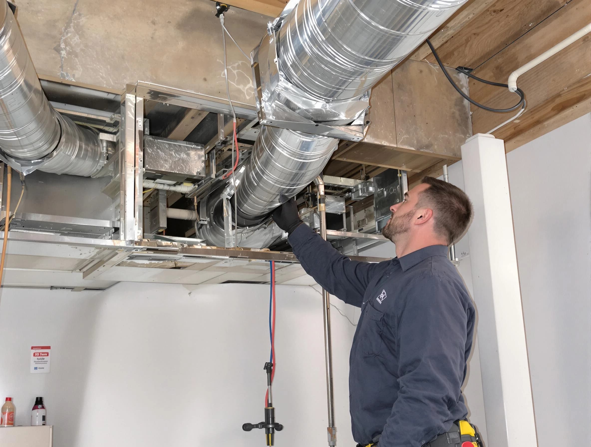 Highlands Ranch Air Duct Cleaning technician performing professional air duct repair using specialized tools in Highlands Ranch