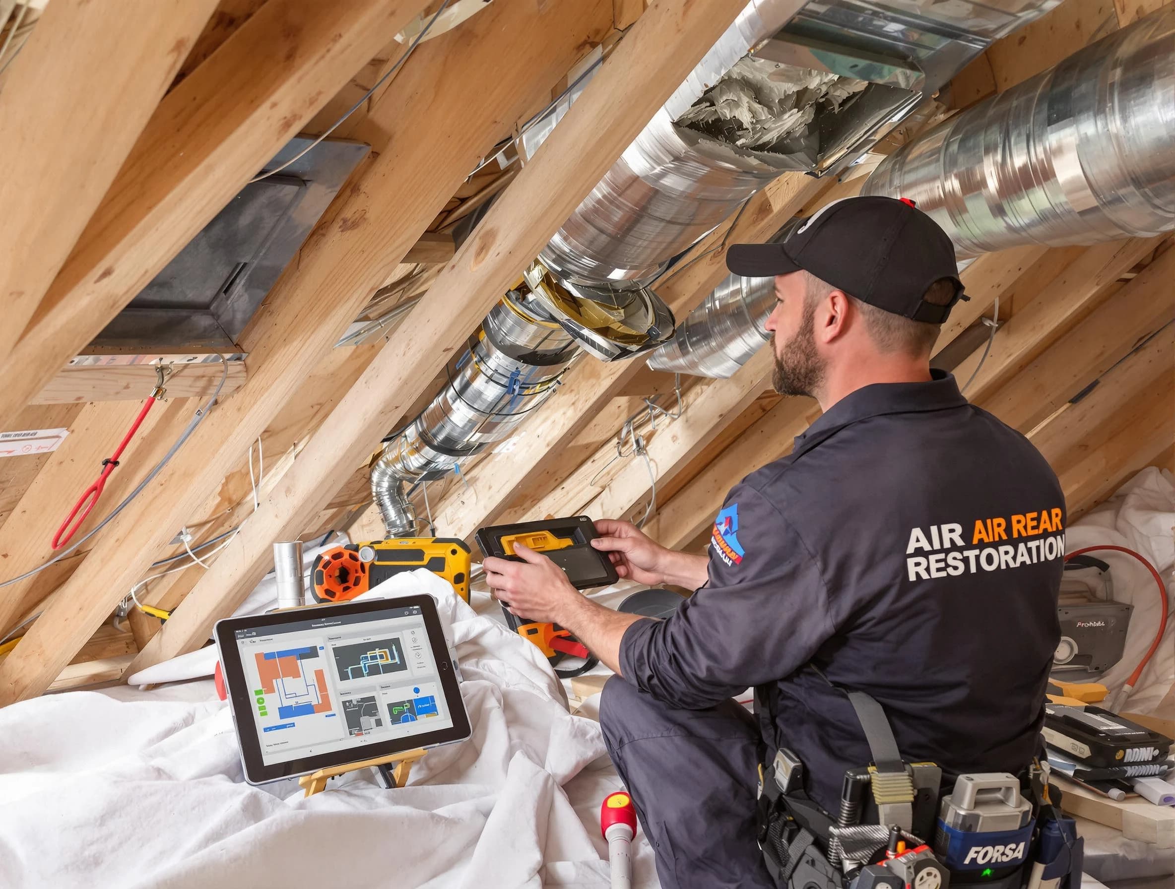 Highlands Ranch Air Duct Cleaning technician performing precise duct repair work in Highlands Ranch