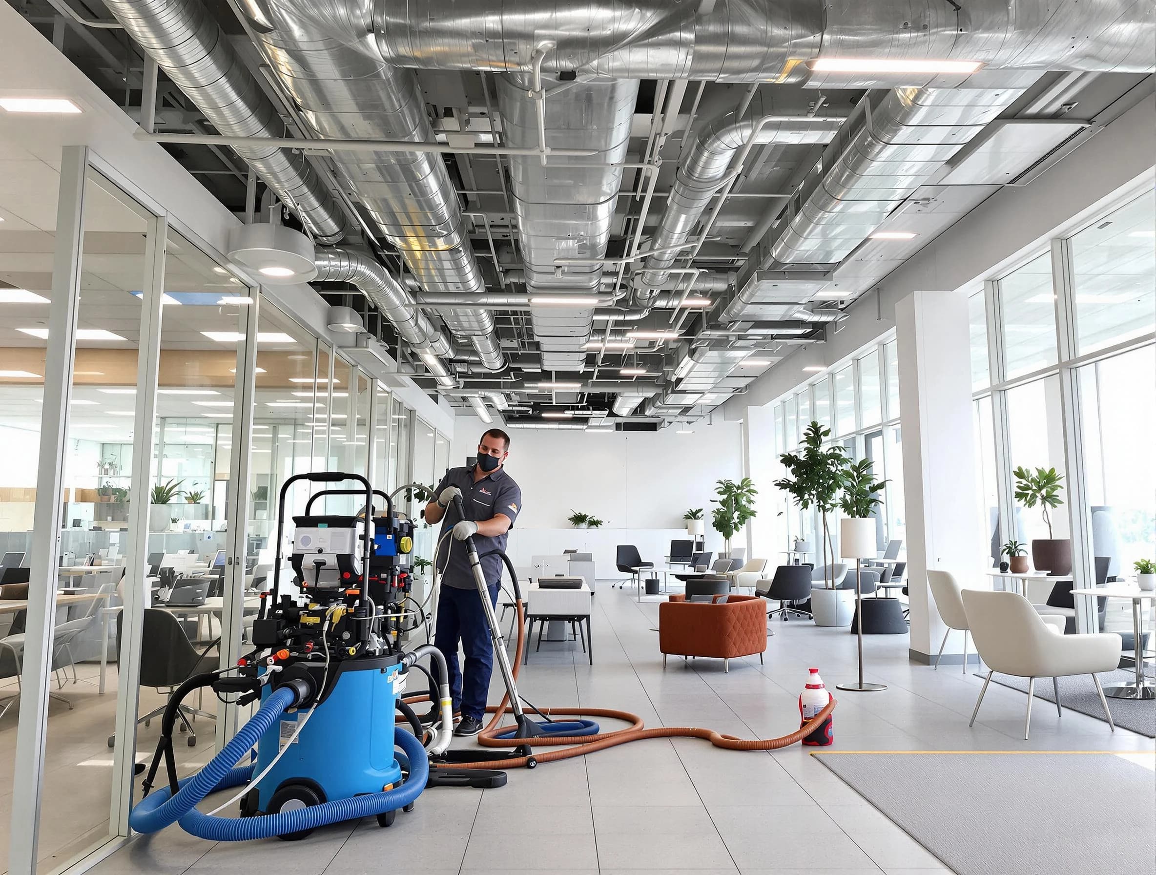 Highlands Ranch Air Duct Cleaning team conducting comprehensive commercial duct cleaning at a business location in Highlands Ranch