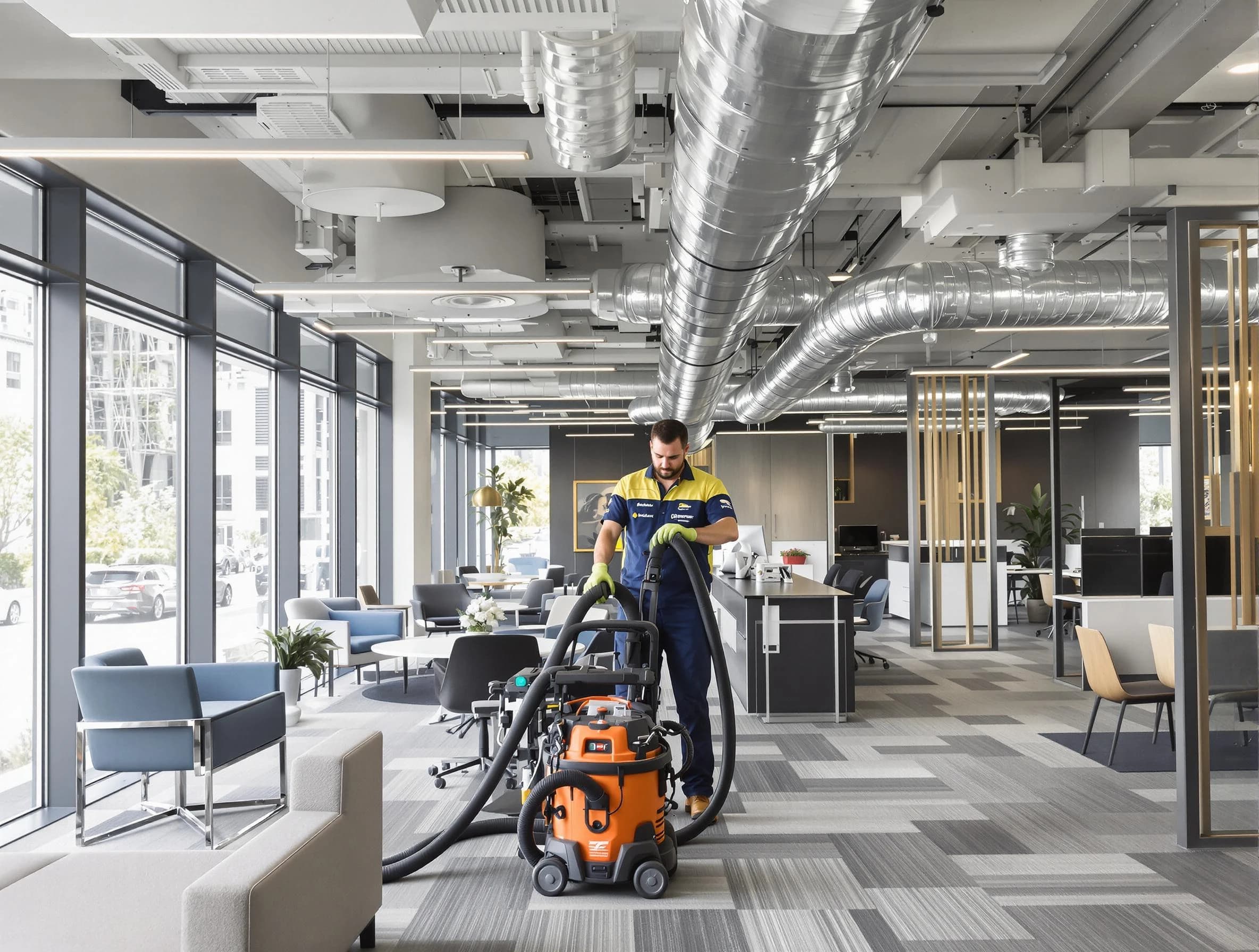 Highlands Ranch Air Duct Cleaning team performing thorough commercial duct cleaning at a Highlands Ranch business center