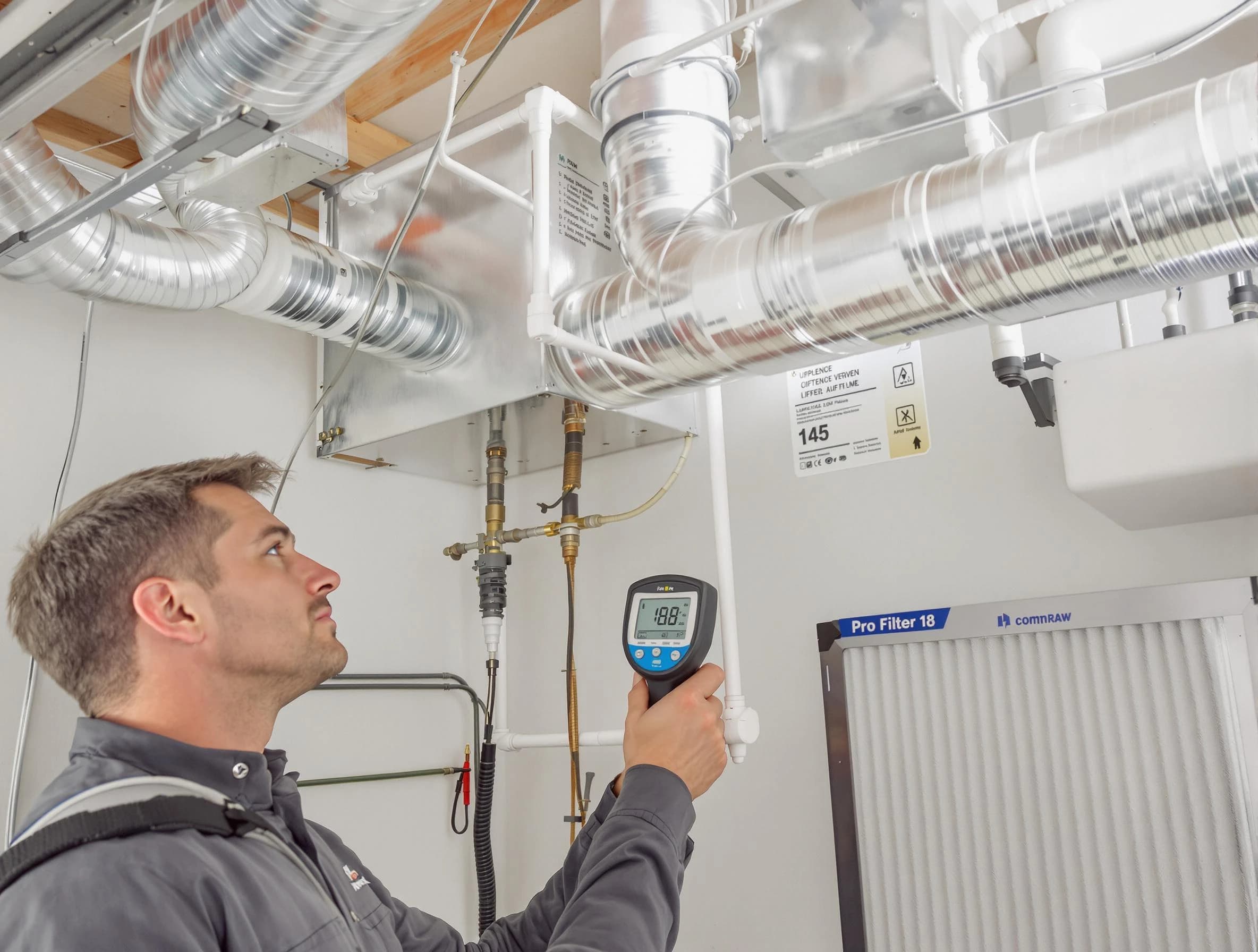 Highlands Ranch Air Duct Cleaning expert conducting detailed filter system inspection using diagnostic tools in Highlands Ranch